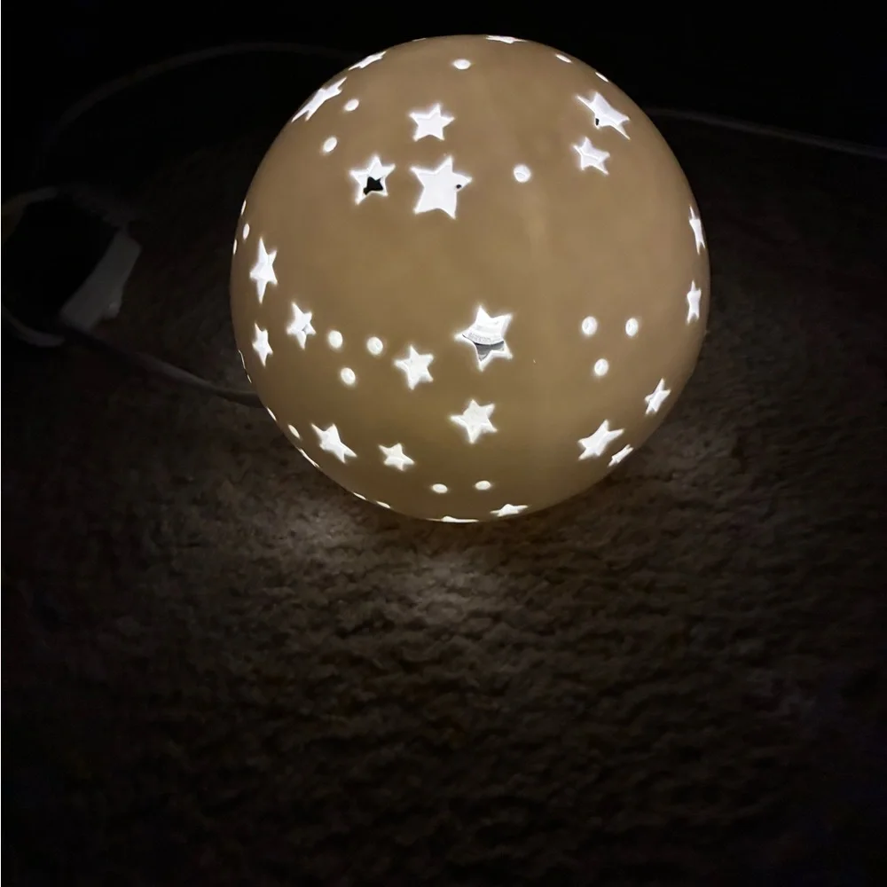 Starry Night Light Ceramic White Globe Lamp - Picture 5 of 11